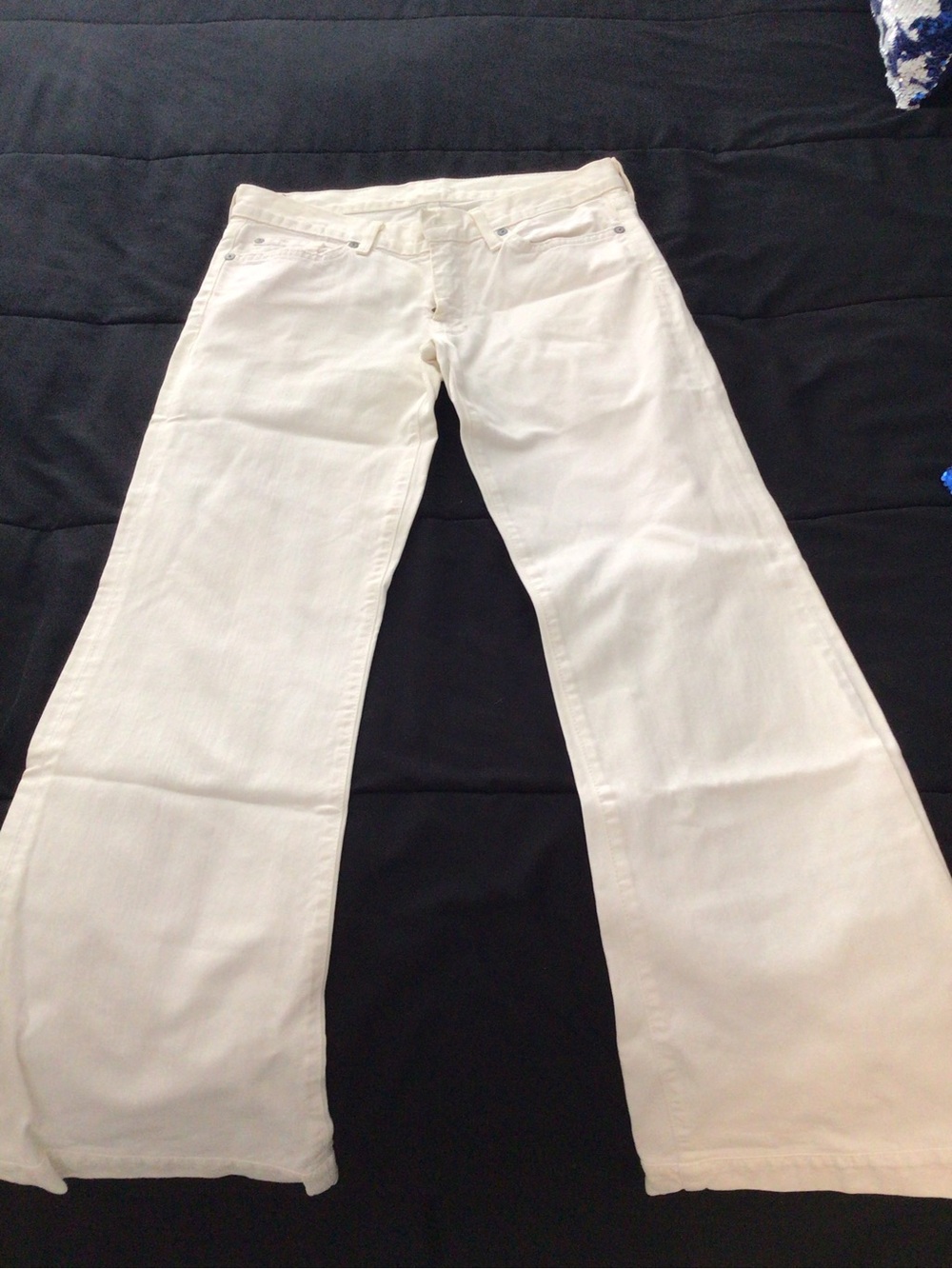 7 For All Mankind White Wide-Leg Flare Jeans